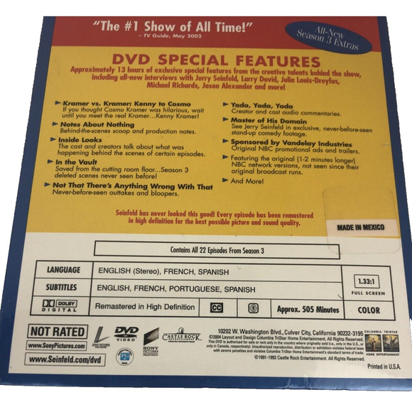 Seinfeld Season 3 DVD Box Set Sony Pictures Comedy TV Series NEW - Picture 4 of 7